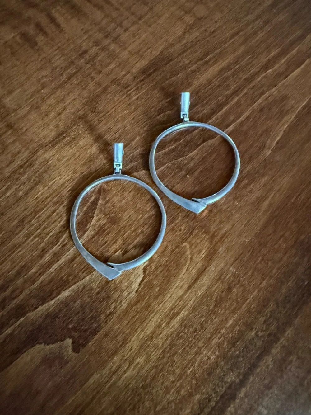 Large Modernist Earrings Sterling Silver Signed Artisan Hoop Vintage Mid Century - Picture 11 of 12